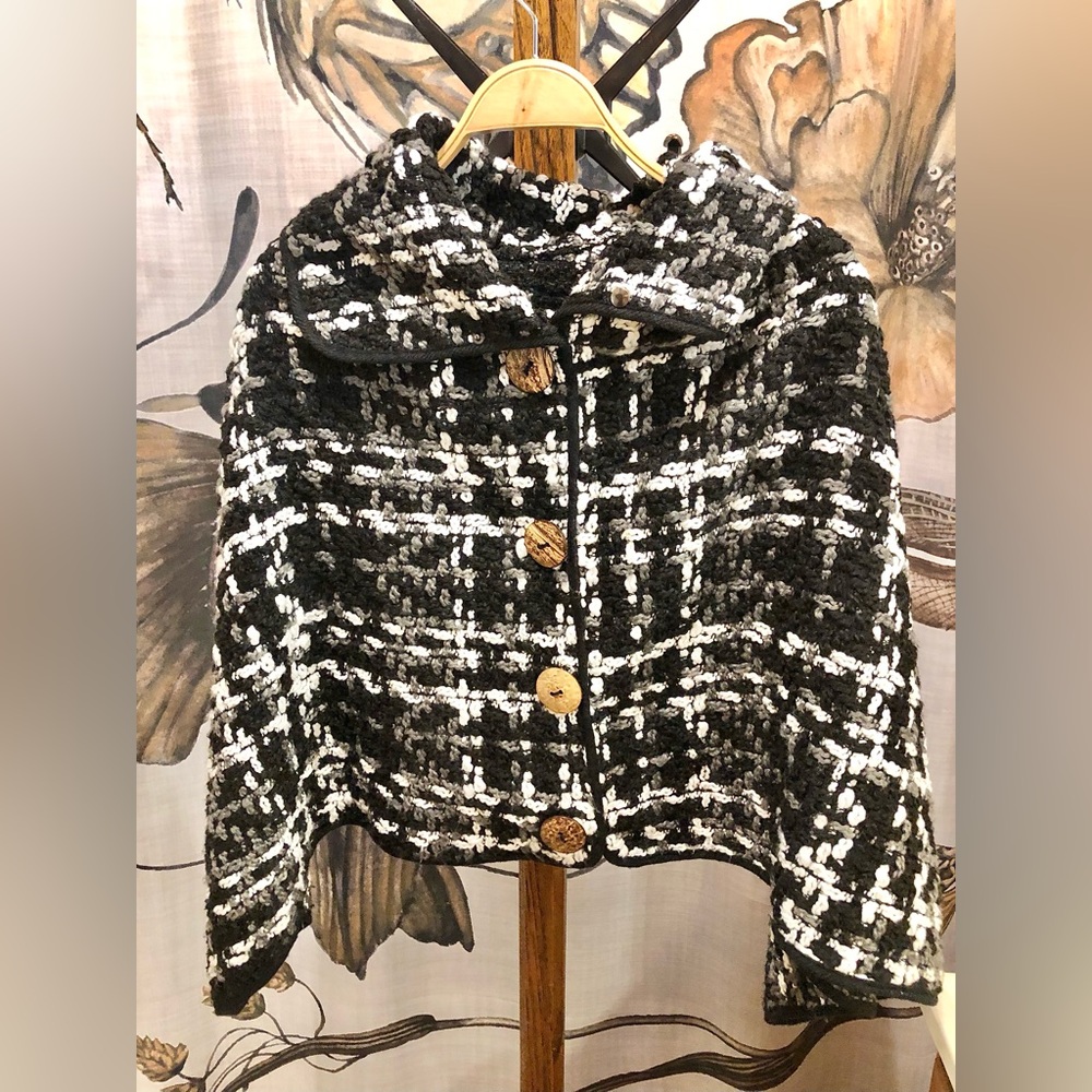 Tweed Poncho Button Collared Cape - image 2